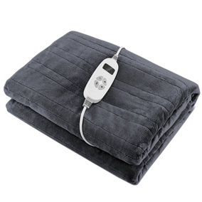 Costway Electric Heated Throw Blanket Extra Large Electric Over Blanket w/ 10 Heat Settings Grey