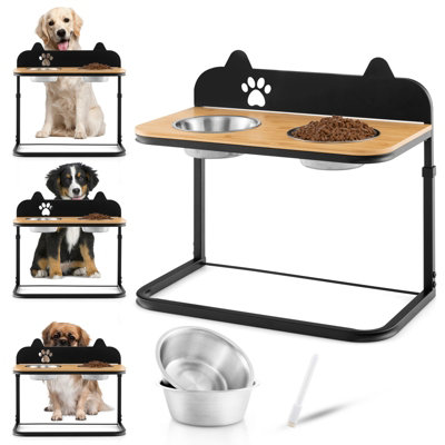 Pet Feeder Station with Stainless Steel Bowl - Costway