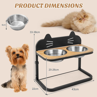 Costway Elevated Pet Feeder Raised Cat Bowl Stand w 2 Stainless