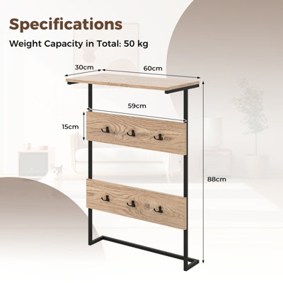 COSTWAY Entryway Hanger Hooks Wall Mounted Coat Rack Wooden Wall Shelf