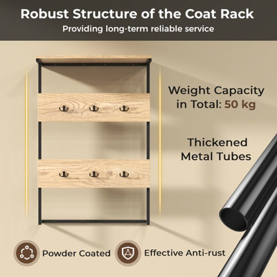 COSTWAY Entryway Hanger Hooks Wall Mounted Coat Rack Wooden Wall Shelf - 4