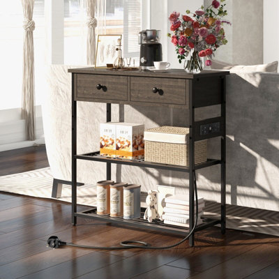 Costway Entryway Table Narrow Console Table Buffet Side Table w/ Charging Station