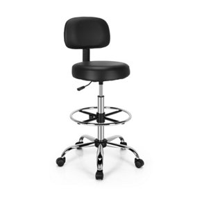 Costway Ergonomic Drafting Chair Faux Leather Upholstered Rolling Stool w/ Backrest