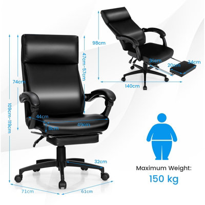 Costway Ergonomic Executive Office Chair High Back Leather Reclining Chair