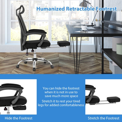 Costway Ergonomic Executive Office Chair High Back Reclining Chair Retractable Footrest