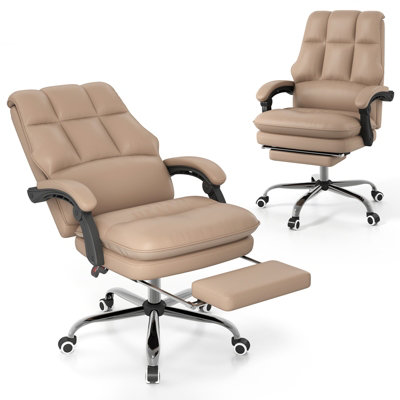 COSTWAY Ergonomic Office Chair PU Leather Computer Chair w/ Footrest-Coffee