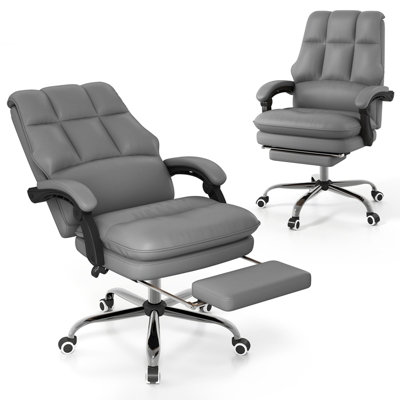 COSTWAY Ergonomic Office Chair PU Leather Computer Chair w/ Footrest-Grey