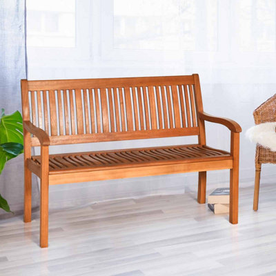 Costway Eucalyptus Bench Wooden Dining Bench Solid Long Bench 2 Person Chair