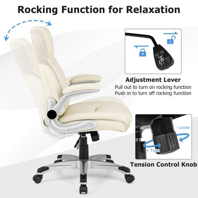 Costway Executive Office Chair PU Leather Computer Desk Ergonomic Chair W/ Rock Function