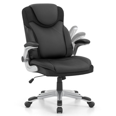 Costway Executive Office Chair PU Leather Computer Desk Ergonomic Chair W/ Rock Function