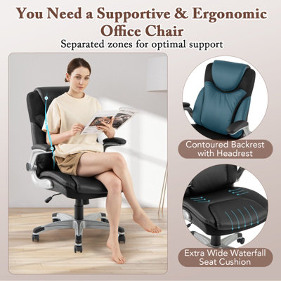 Costway Executive Office Chair PU Leather Computer Desk Ergonomic Chair W/ Rock Function