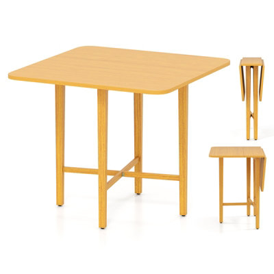 COSTWAY Extendable Dining Table Drop Leaf Kitchen Table Foldable Table w/ X-shaped Frame-Natural