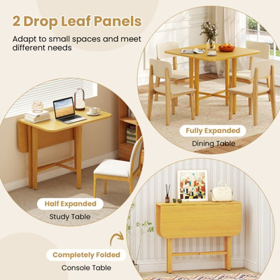 COSTWAY Extendable Dining Table Drop Leaf Kitchen Table Foldable Table w/ X-shaped Frame-Natural