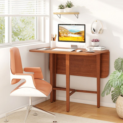 COSTWAY Extendable Dining Table Drop Leaf Kitchen Table Foldable Table w/ X-shaped Frame-Walnut