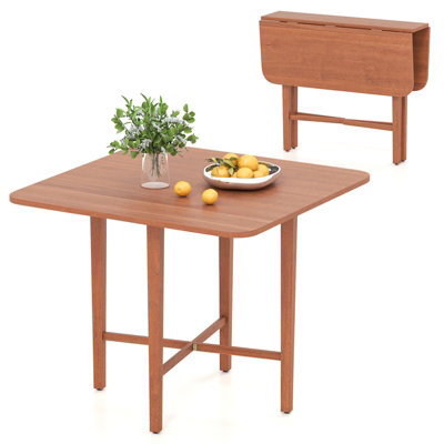 COSTWAY Extendable Dining Table Drop Leaf Kitchen Table Foldable Table w/ X-shaped Frame-Walnut