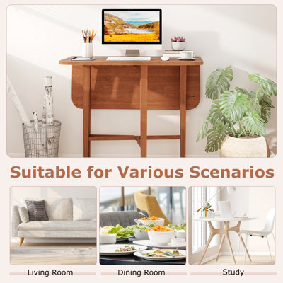 COSTWAY Extendable Dining Table Drop Leaf Kitchen Table Foldable Table w/ X-shaped Frame-Walnut
