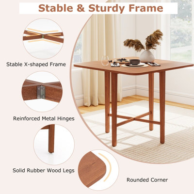 COSTWAY Extendable Dining Table Drop Leaf Kitchen Table Foldable Table w/ X-shaped Frame-Walnut
