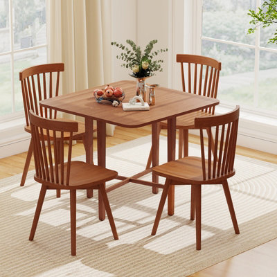 COSTWAY Extendable Dining Table Drop Leaf Kitchen Table Foldable Table w/ X-shaped Frame-Walnut
