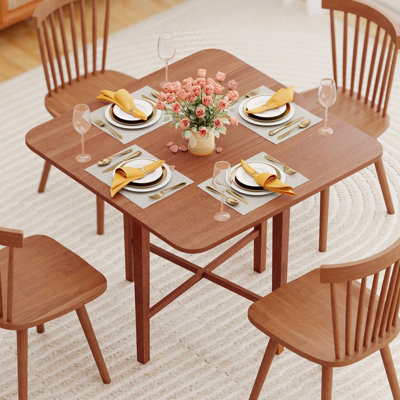 COSTWAY Extendable Dining Table Drop Leaf Kitchen Table Foldable Table w/ X-shaped Frame-Walnut