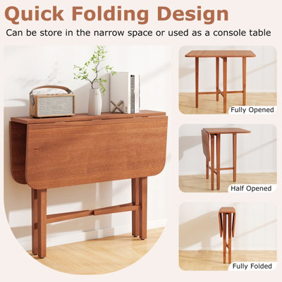 COSTWAY Extendable Dining Table Drop Leaf Kitchen Table Foldable Table w/ X-shaped Frame-Walnut