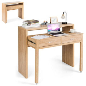 Costway Extending Writing Desk Wooden Computer Table with 2 Drawers