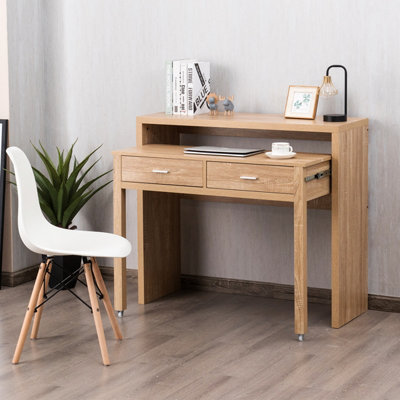 Costway Extending Writing Desk Wooden Computer Table with 2 Drawers