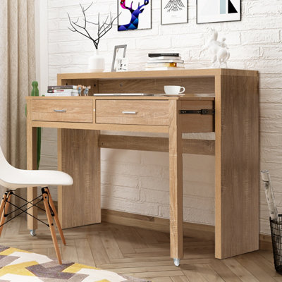 Costway Extending Writing Desk Wooden Computer Table with 2 Drawers