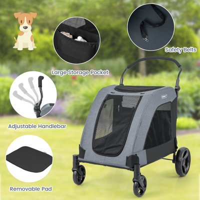 Costway Extra Large Folding Pet Stroller Portable Travel Pet Cart 4 Wheels w Dual Entry