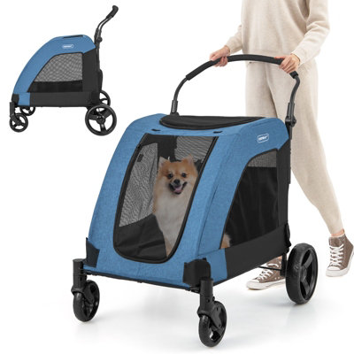 Costway Extra Large Folding Pet Stroller Portable Travel Pet Cart 4 Wheels w/ Dual Entry Price Comparisons | Compare The Build