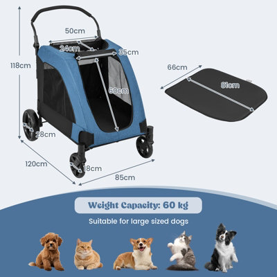 Costway Extra Large Folding Pet Stroller Portable Travel Pet Cart 4 Wheels w Dual Entry DIY at B Q