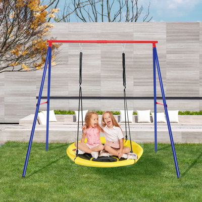 Costway Extra Large Metal Swing Stand Heavy Duty A-Frame Swing Frame W/ Ground Stakes