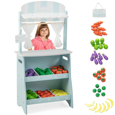 Costway Farmers Market Play Set Grocery Store for Kids w Food Accessories