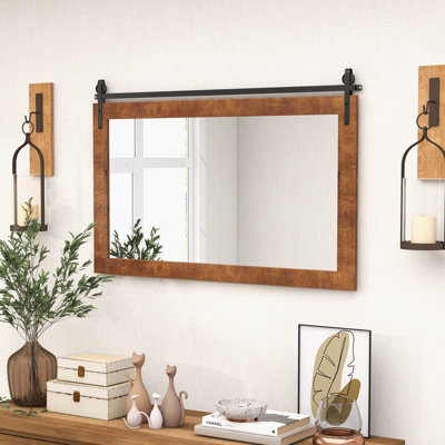 Costway Farmhouse Bathroom Wall Mounted Mirror Rustic Decorative Wall 