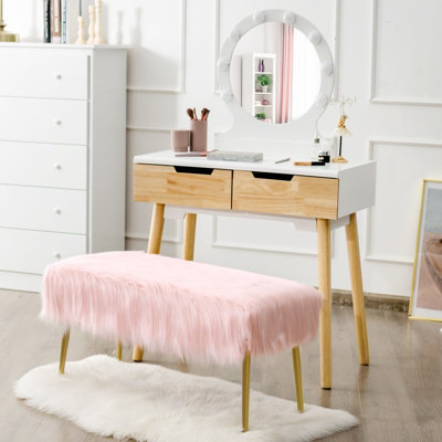 Pink fur store vanity stool