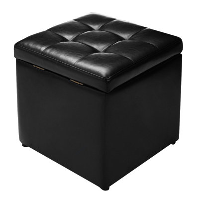 Costway Faux Leather Storage Ottoman Cube Pouffe Storage Toy Box Padded ...