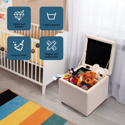 Costway Faux Leather Storage Ottoman Cube Pouffe Storage Toy Box Padded ...