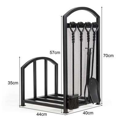 Costway Fireplace Log Rack with Tong Brush Shovel and Poker Iron ...