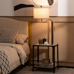 Costway Floor Lamp Bedside Nightstand End Table Lamp W/ End Table and USB Charging Ports