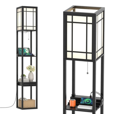 Costway Floor Lamp Freestanding Bedside Lounge Light Lamp W/ 3 Tier Shelves & 2 USB Ports