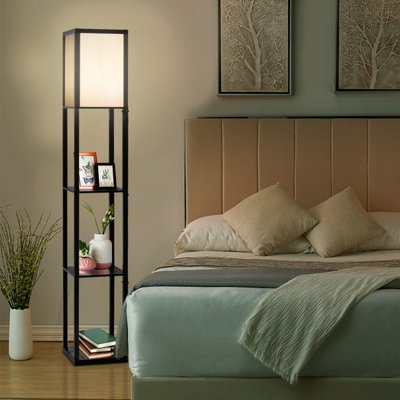 Costway Floor Lamp W 3 Tier Storage Shelf Narrow Corner Nightstand Light E27 Bulb Base