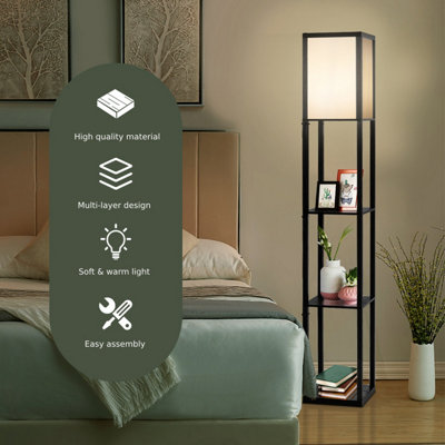 Shelf & led floor lamp top combination narrow nightstand with light attached