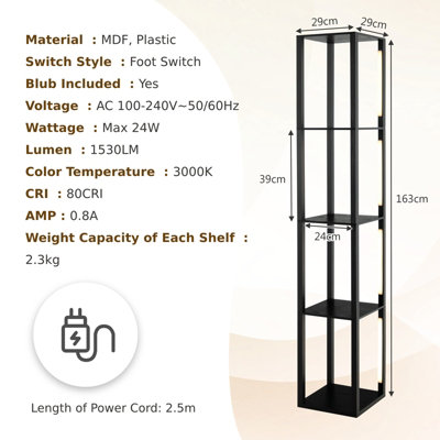 Costway Floor Lamp with Shelves Tall standing Light with 3-Levet Dimmable LED Bulbs