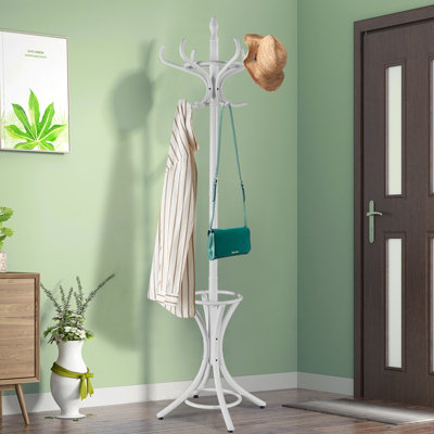 Costway Floor Standing Coat Jacket Stand Solid Wood Hanger with ...
