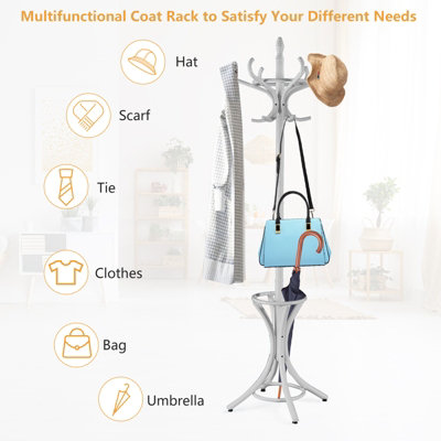Costway Floor Standing Coat Jacket Stand Solid Wood Hanger with ...