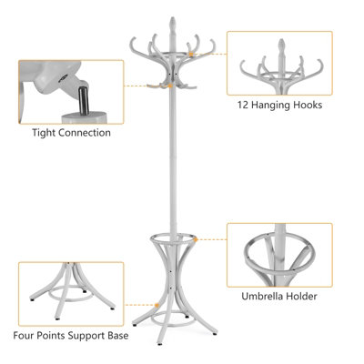 Costway Floor Standing Coat Jacket Stand Solid Wood Hanger with ...
