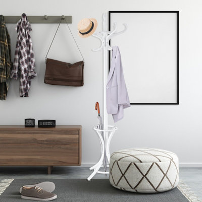 Costway Floor Standing Coat Jacket Stand Solid Wood Hanger with ...