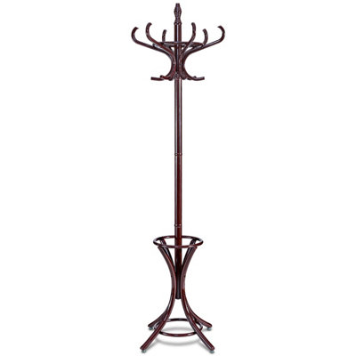 Costway Floor Standing Coat Jacket Stand Solid Wood Hanger with Umbrella Rack