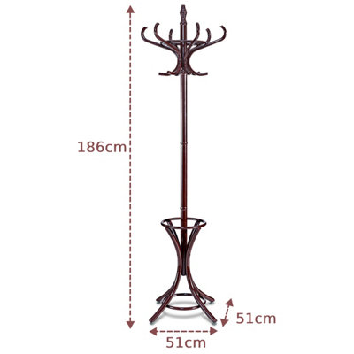 Costway Floor Standing Coat Jacket Stand Solid Wood Hanger with Umbrella Rack