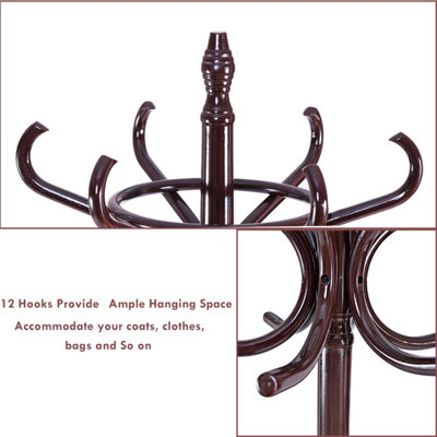 Costway Floor Standing Coat Jacket Stand Solid Wood Hanger with Umbrella Rack - 5