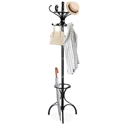 Costway Metal Coat Rack Hat Stand Tree Hanger Hall Umbrella Holder Hooks  Black 